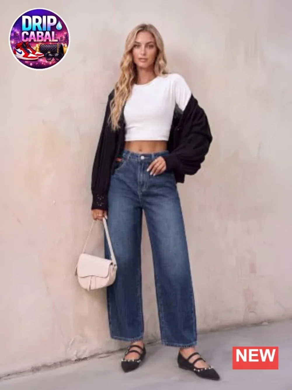 Barrel Jeans for Women Elastic Waist Baggy Cropped Denim Pants